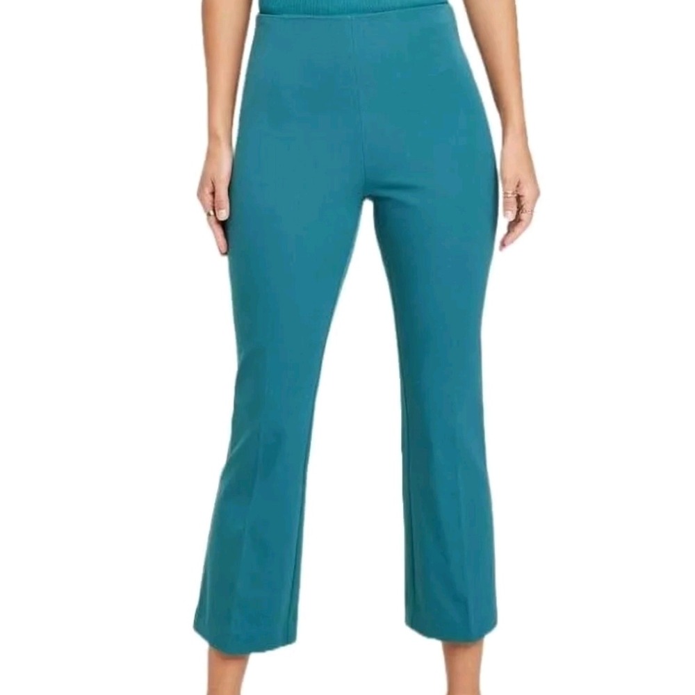 Women's Cropped Kick Flare Pull-On Pants - A New Day Teal 8
